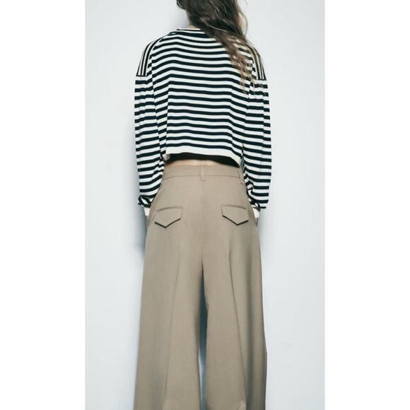 Zara Womens Navy Striped Nautical Long Sleeve Size Small Knit Crop Sweater EUC - Picture 4 of 14